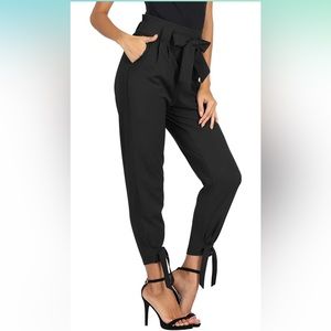 Womens Casual High Waist Pencil Pants with Bow-Knot and Pockets size M